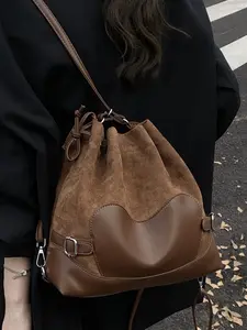 Fashionable and multifunctional frosted backpack, casual pleated one-shoulder bucket bag, textured and versatile one-shoulder and double-shoulder backpack, suitable for daily commuting, matching and other scenarios.