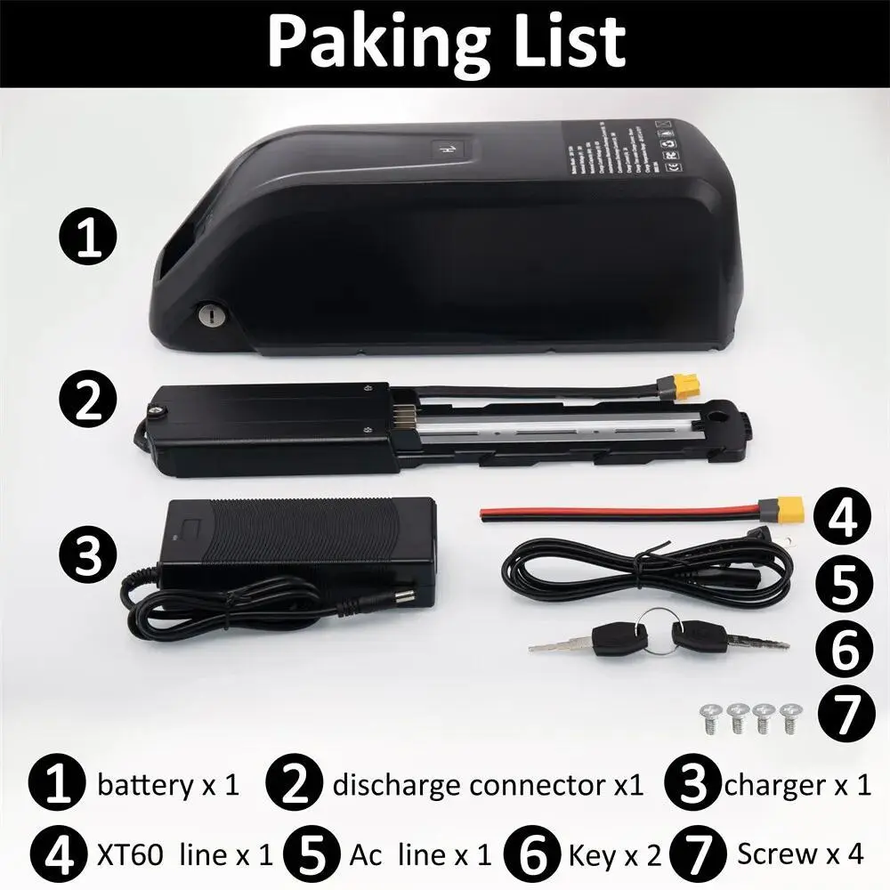 48V20Ah Hailong/Shark Ebike Battery for 500W-1500W Motor Bikes, Bafang Voilamart AW JauoPay PEXMOR L-Faster Conversion Wheel Kits, 5-Pin Charger, BMS Cycling Protection, 4-6 Hour Fast Charge, Power Boost, Longer Range, Discharge Connector x1