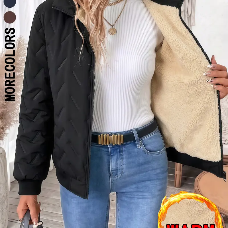 Women's Mock Neck Fleece-Zip Warm Casual Outerwears - Feminine Keep Warm Jackets & Coats with Pockets, Versatile Commuter Fleece Jackets for Autumn Winter