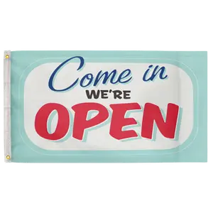Come In We're Open Blue 3'X5' Flag 100D Polyester (90cm x 150cm) Business Flag (B16) RolFlags