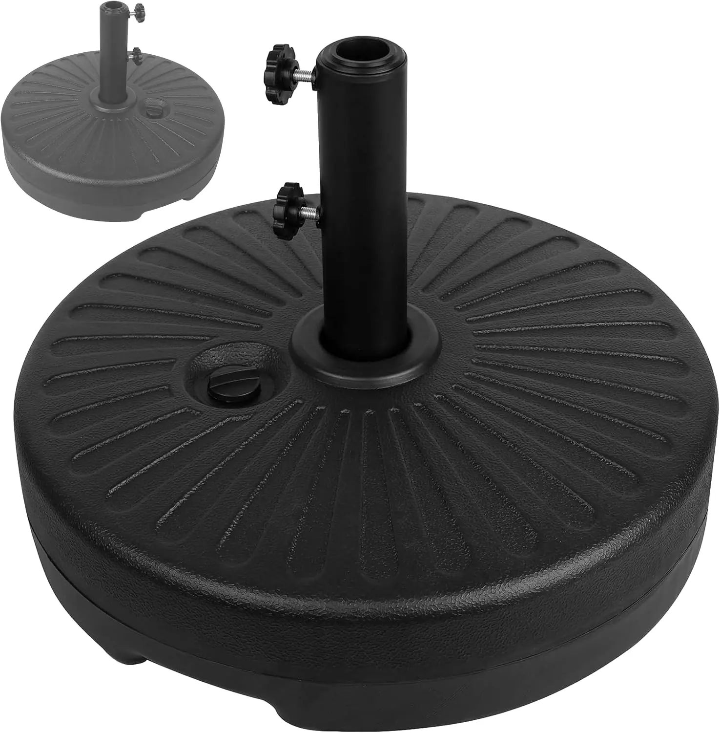 Round Fillable Patio Umbrella Base, Heavy Duty Water & Sand Filled Outdoor Umbrella Stand, Fits 7.5FT/9FT/10FT/11FT Patio Umbrella, Weather Resistant PE Umbrella Base for Backyard Deck Garden Pool