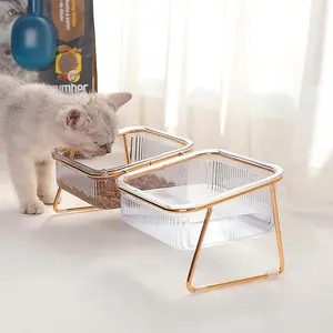 Cat Dog Feeding Bowl Set, Metal Pet Feeder Stand, Slanted Neck Protection, Easy Clean Design, Food Water Container, Modern Pet Accessories