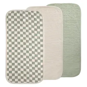 Water Repellent Changing Pad Liners |   Made with Organic Cotton |   Set of 3 (Olive Check Combo)