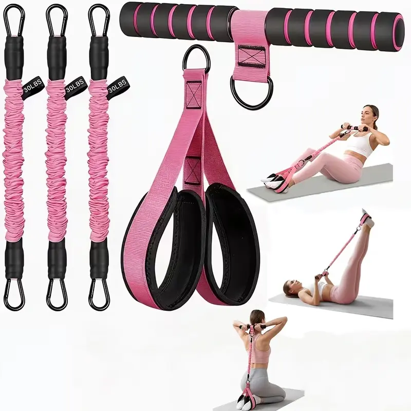 Upgraded multifunctional pedal resistance band with handle, 3-channel adjustable resistance band, suitable for abdominal, lumbar, arm, core/ABS, leg exercises - women's sit up exercise equipment