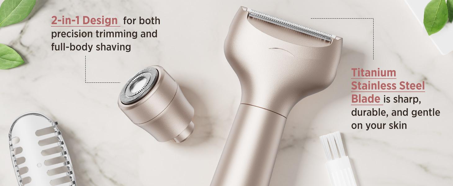 Portable Rechargeable Hair Removal Kit for Women - 2 in 1 Electric Razor for Face, Body, Leg, Bikini, Underarm & Arm - Brush Shaver Trimmer