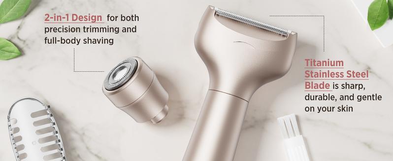 Portable Rechargeable Hair Removal Kit for Women - 2 in 1 Electric Razor for Face, Body, Leg, Bikini, Underarm & Arm - Brush Shaver Trimmer