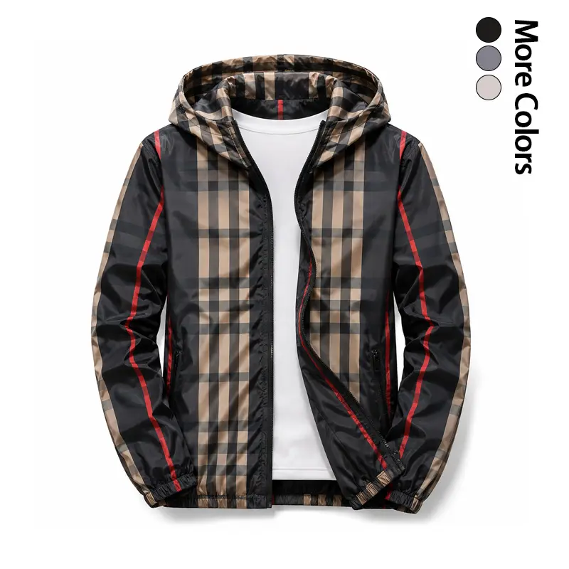 Men's Color-Block Plaid Checked Zip-Up Jacket - Menswear, Long-Sleeves, Color-Block Look Adds Instant Edge, Comfortable for Casual Days, Trendy Look Upgrades Simple Outfits, Stylish Individual Outerwear