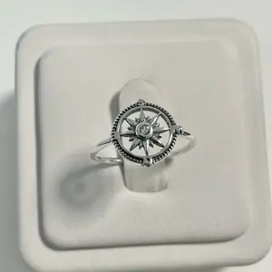 Sterling Silver 925 CZ Nautical Star Compass Ring