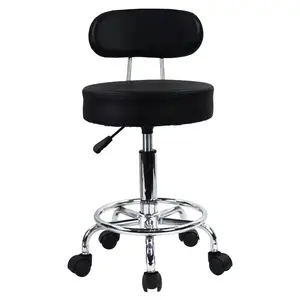 KKTONER PU Leather Rolling Stool Mid-Back with Footrest Height Adjustable Office Computer Home Drafting Swivel Task Chair with Wheels (Black)
