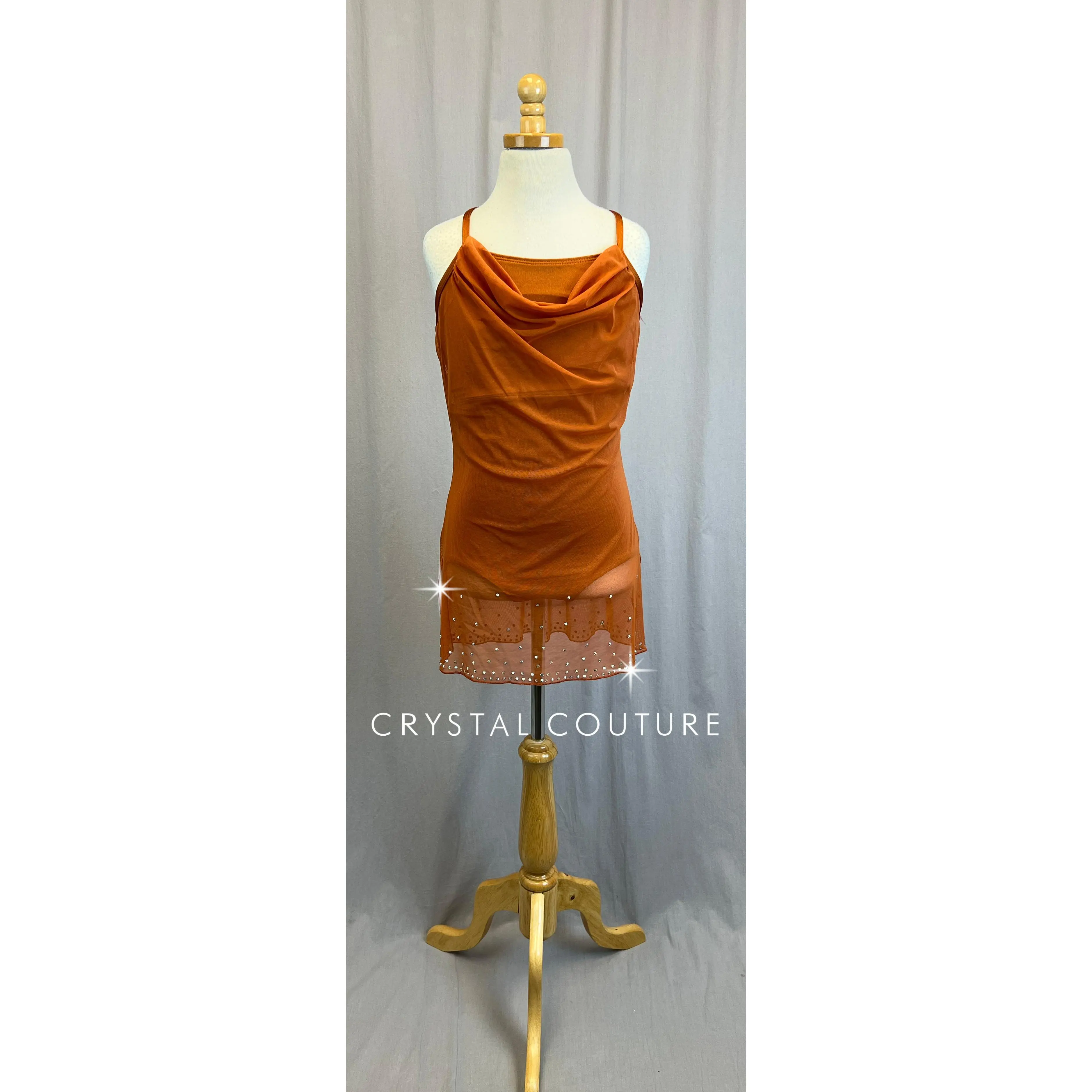 *Brand New* Burnt Orange/Amber Mesh Slip Dress-Rhinestones