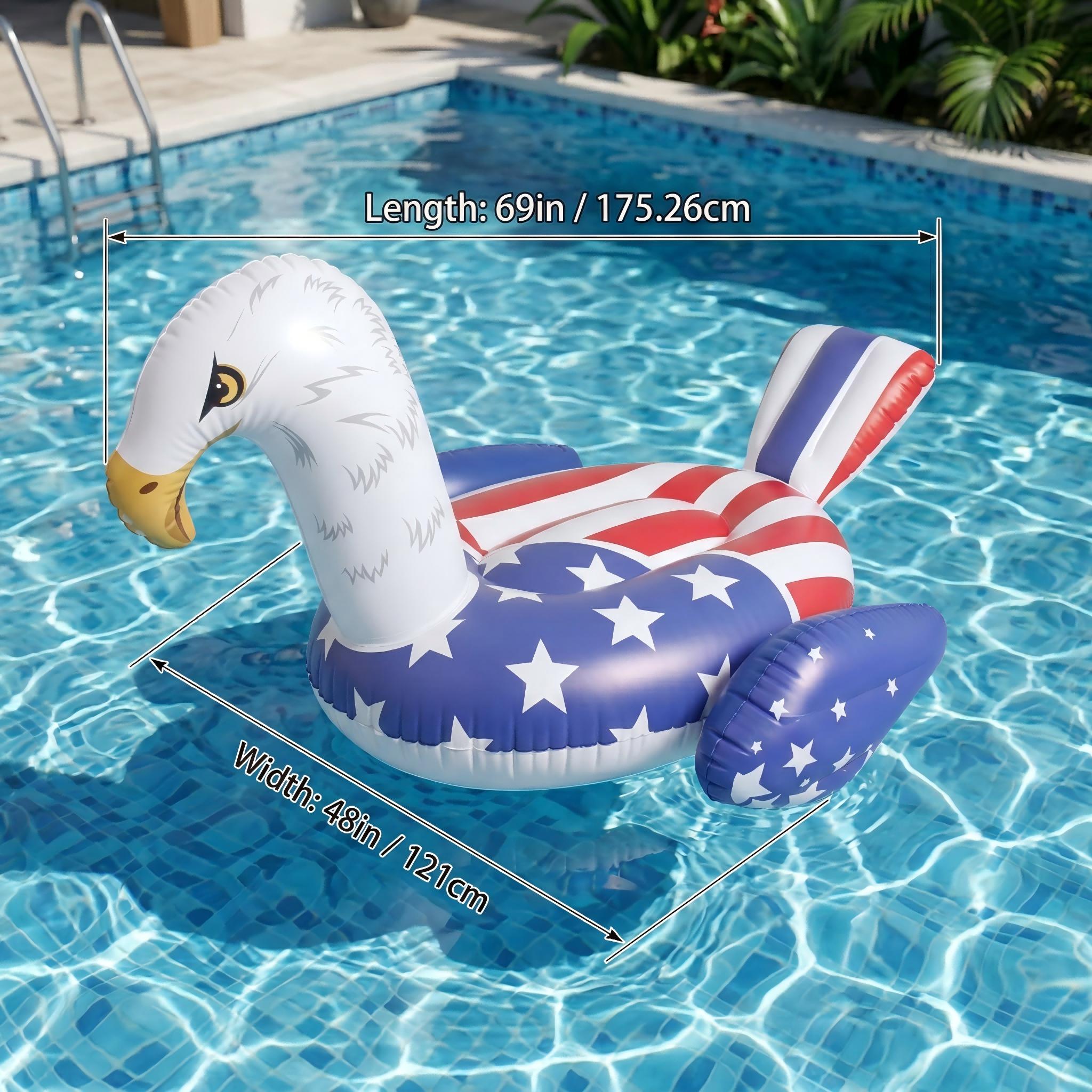 69-Inch Patriotic Americana Eagle Pool Float For Adults -Oversized Ride-On Inflatable Raft With Stable, Durable Design, UV-Resistant Lounge Floatie For Pool, Lake, Beach, Perfect For 4th Of July, Summer Parties, Outdoor Relaxation, Floating Chair