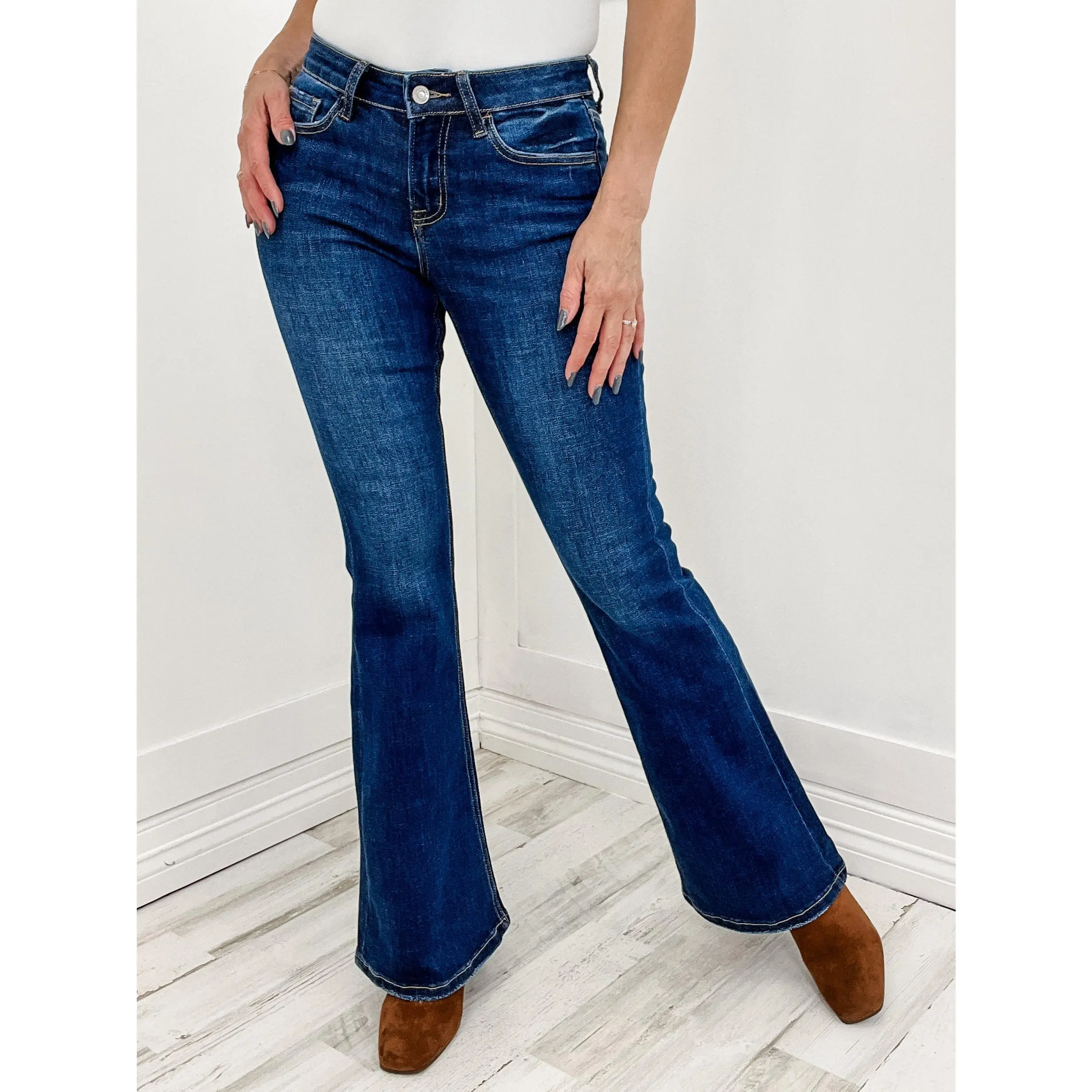 The Clara Vervet Mid Rise Flare Jeans