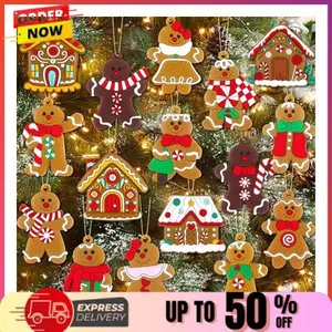 16Pcs Gingerbread Man Ornaments for Christmas Tree Gingerbread Christmas Decorations with Plastic Gingerbread Ornaments Gingerbread House Ornaments for Christmas Tree Hanging Decoration