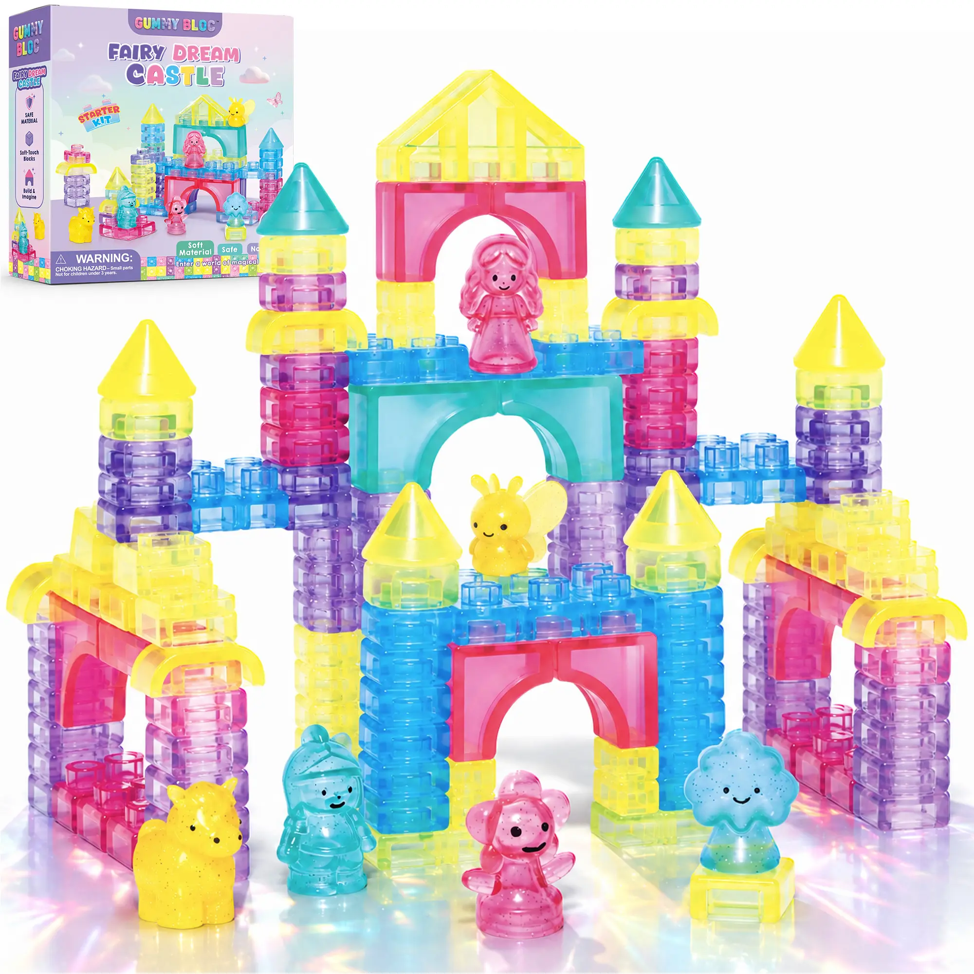 JoySpot Jelly Building Blocks Princess Castle for Toddlers, 54 PCS Soft Sensory Squishy Blocks, Non-Toxic Montessori Stacking Toys for Fine Motor Skills, STEM Preschool Educational Gift for Girls tiktokshopbacktoschool Buildable Blocks Kit Building Blocks