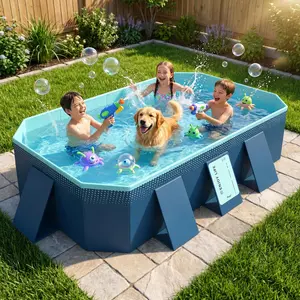 Foldable Family Pool for Kids & Adults, Portable Non-Inflatable Swimming Pool with Large Capacity, Hard Plastic Kiddie Pool for Indoor Outdoor Backyard, Garden, Patio & Puppy Play