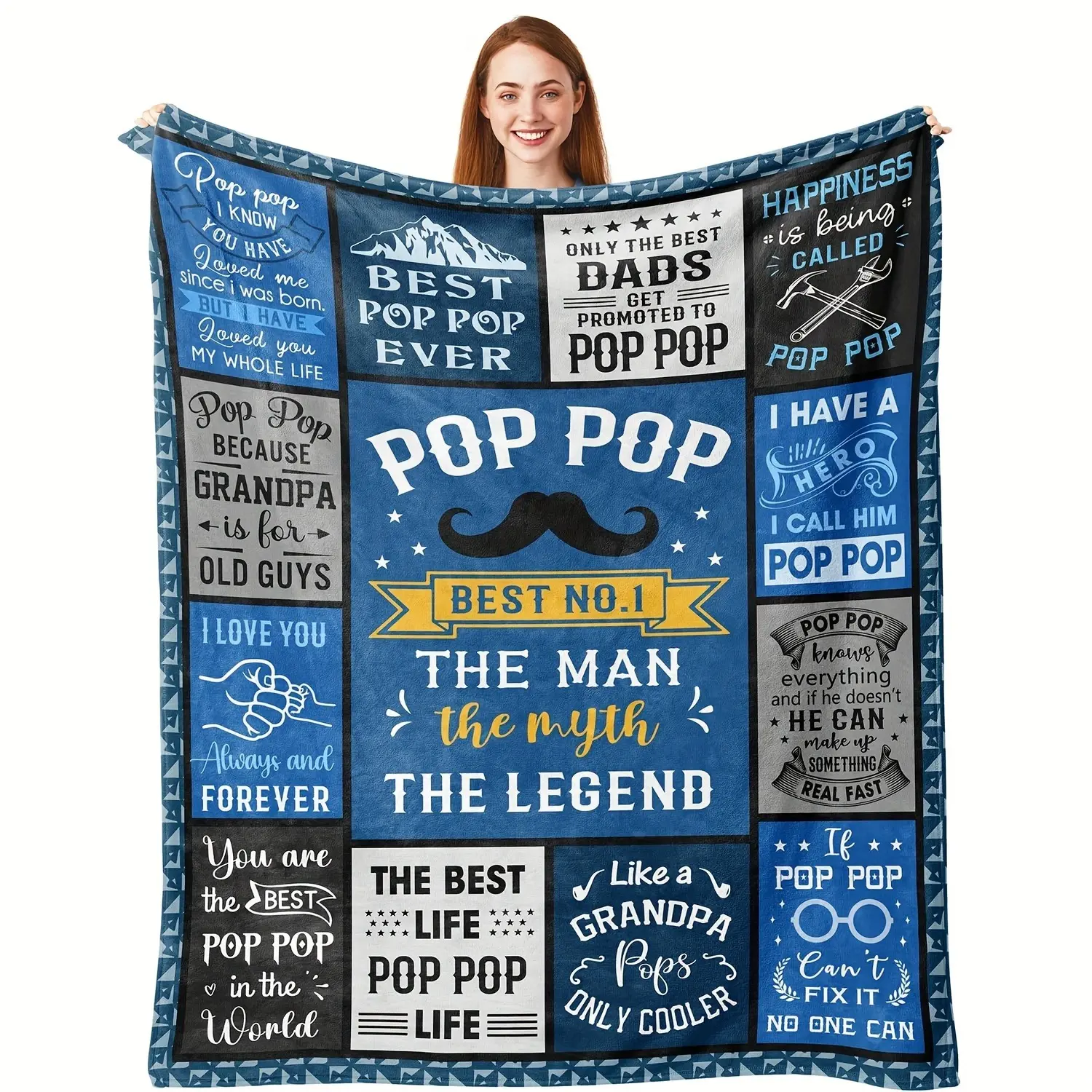 2026 Father's Day Gift Best Pop Pop Ever The Man The Myth The Legend Sentimental Flannel Blanket - Soft Cozy Warm Fuzzy Plush Throw, Perfect Birthday Christmas Gift for Pop Pop Grandpa Grandfather New Grandpa Bedroom Sofa Living Room Home Decor