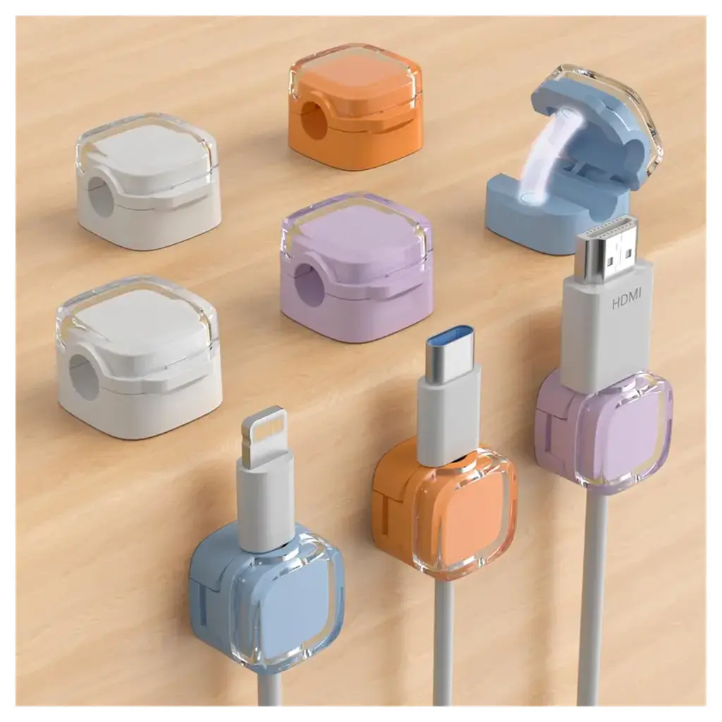 8-Pack Magnetic Cord Clips - Magnetic Stick-On Hooks & Rails, Work Organizer Cord Management Kit with 1-Hand Snap, 0.79 in Desk Organizer for Wood/Glass Surfaces