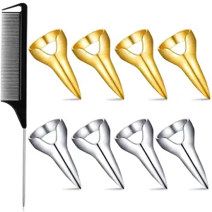 9 Pieces Metal Hair Parting Rings and pinky Selecting Tools Retro Nail Finger with Steel Comb Pointed Styling Combs for Hair stitch Braiding Curling Extension White Haircare Heatless