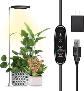 Full Spectrum LED Grow Light for Indoor  - Adjustable Height Growing Lamp with  Base, Auto On/Off Timer (3/9/12H), Dimmable Brightness, 5V Adapter (Black)