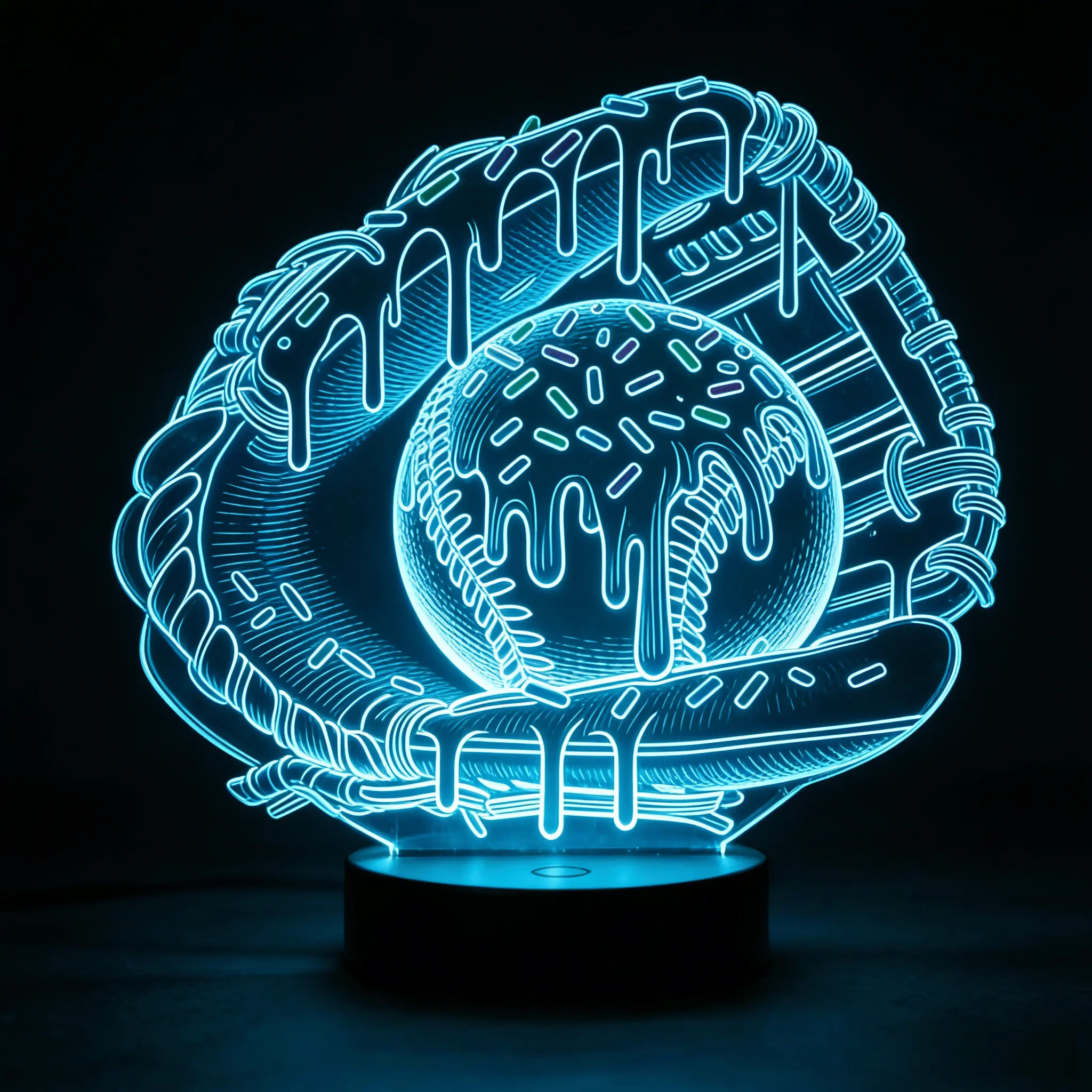 Drip Art Baseball & Glove 3D Illusion LED Lamp for Kids, Remote & Touch Sensor Control, Sports-Themed Indoor Use Bedroom Decor, Illusion Effect Gift for Kids