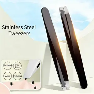 2pcs/lot Stainless Steel Tweezers, Pointed Tip Hair Removal Clamps, Eyelash Extension & Nail Art Black Tweezers, Anti-Static Precision Tweezers