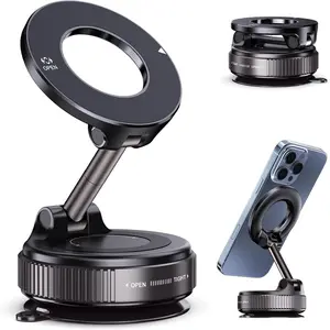 Compatible Magsafe Foldable Magnetic Phone Stand, 360° Rotatable Vacuum Base, Ideal for Car, Desk, Bathroom