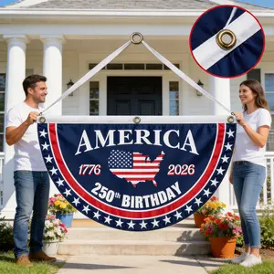 250th Anniversary Semi-Circle Flag – Patriotic Half-Round Bunting for Porch, Balcony, Garage, Barn – American Independence Day Decor, Outdoor Waterproof, UV Resistant, Heavy Duty, Easy to Hang