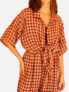 VANESSA LINEN GINGHAM SHIRT IN RED