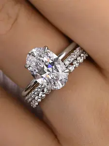 3 Pcs/set Classical Cubic Zirconia Ring For Women For Valentine's Day Gift Wedding Anniversary Party Jewelry Bridal Ring Sets