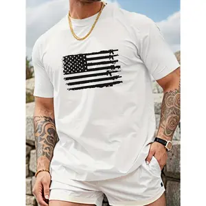 Cotton Sporty Elegance, Men'S Casual Crew Neck Graphic T-Shirt With Stylish Flag Print, Versatile Short Sleeve Tee For Summer Sport And Casual Wear Golf Gift T-Shirt For Men And Women