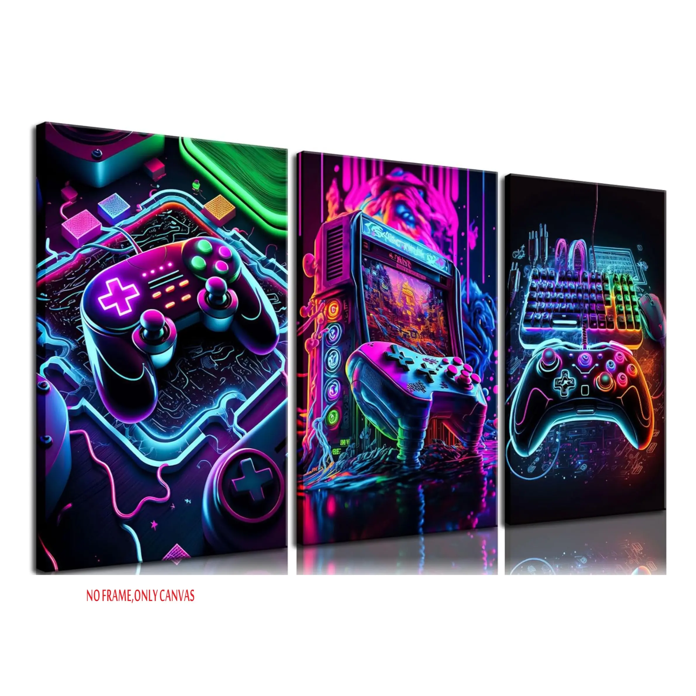 3-Piece Set, Game Room Decor Posters, Neon-themed game accessories canvas wall art Modern Art Design, Home Decor, Decoration, perfect for children's and teenage boys' bedroom wall decor, frameless, Canvas Prints