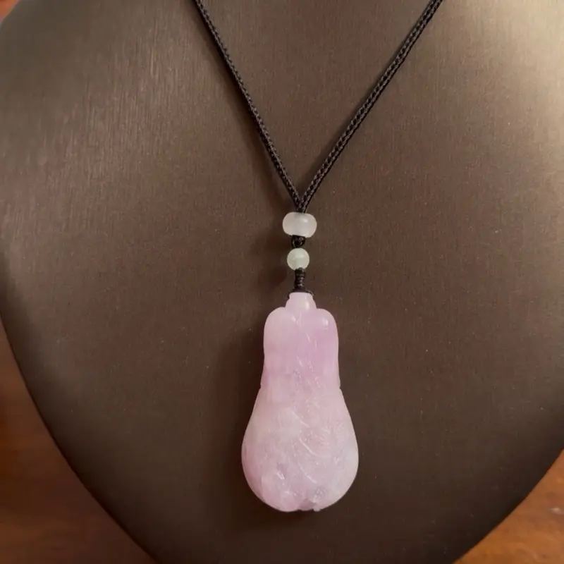 Natural Burmese Lavender Jadeite Pendant – “Lavender Fortune Gourd” | Symbol of Fortune & Protection