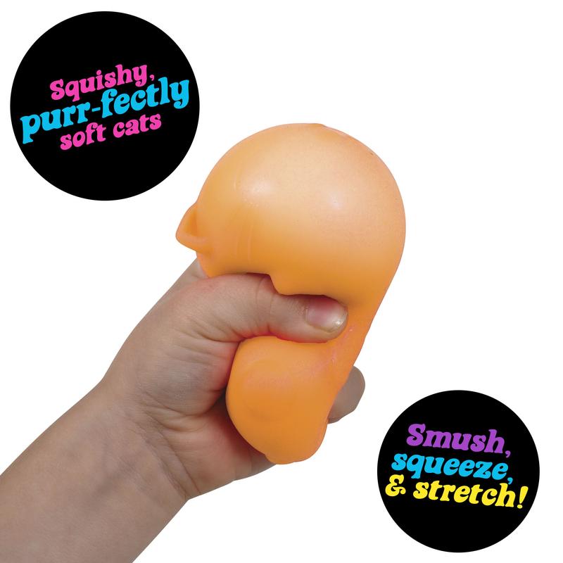NeeDoh Cool Cat - Squishy, Squeezy, Stretchy Stress Ball Cats, Sensory Fidget Toy- 4 assorted colors - Ages 3 and up - One randomly selected piece stress ball