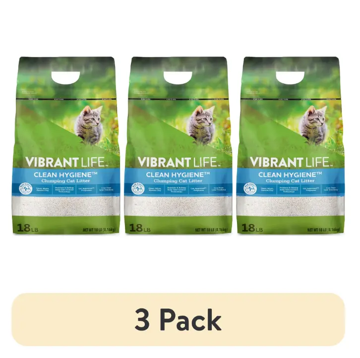 (3 pack) Vibrant Life Clean Hygiene Clumping Cat Litter, 18 lb Bag