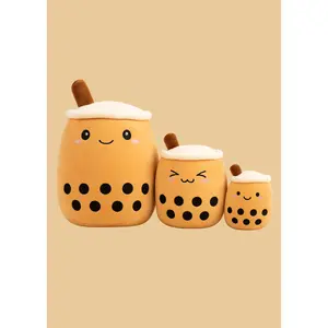 Cute Fruit Drink Plush Stuffed Soft Strawberry Milk Tea Plush Boba Tea Cup Toy Bubble Tea Pillow Cushion Kids Gift
