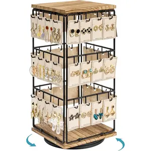 360 Rotating Earring Display Stands for Selling, Earring Rack Display Holder Stand, Jewelry Display for Vendors Selling Earring Cards, Necklaces, Bracelets, Hair Accessories (48 Hooks)