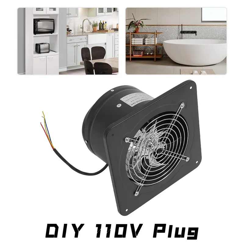 CNCEST Black Wall-Mount/Window-Mount Ventilation Ventilator, 110V 60Hz Copper Motor Blade Fan Exhaust System, 50W 2600 RPM Energy-Saving Quiet Kitchen Appliance, Ideal for Kitchens & Baths, Durable for Indoor Use