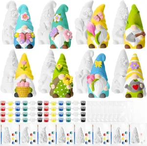 8 Pcs Spring Gnome Ceramics to Paint Ready to Paint Your Own Ceramic Gnome Statues DIY Unpainted Ceramics Paintable Figurines Kit Crafts with Brush Palette
