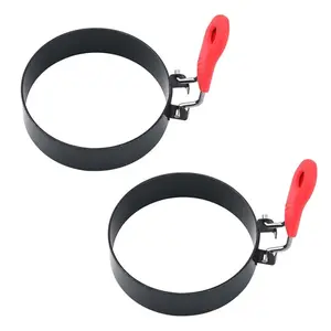 3.5" Egg Rings Set of 2 with Silicone Handle, Round Mold for English Muffins,Pancake Mold for Indoor Camping Breakfast Sandwiches Egg Mcmuffins (2)