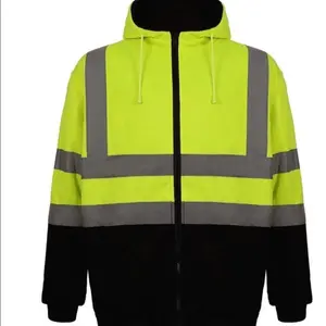 Fleece-Lined High-Visibility Jacket Coats Menswear Long Sleeve reflective Zipper Outdoor Plush Pockets Stripes