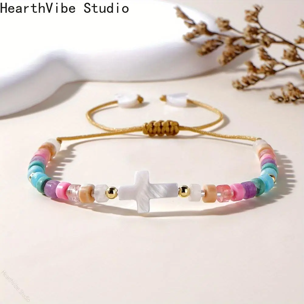 Bohemian Peach Charm Bracelet for Youth, Dainty Adjustable Beaded Band with Semi-Precious Stones for Daily Wear, Ethnic, Casual Wear, Bangle, Beading, Unisex, Adjustable Band, Beaded Strand Bracelet, Semi-Stones, Fashion, Pull On, Fashionable Bracelet, Ch
