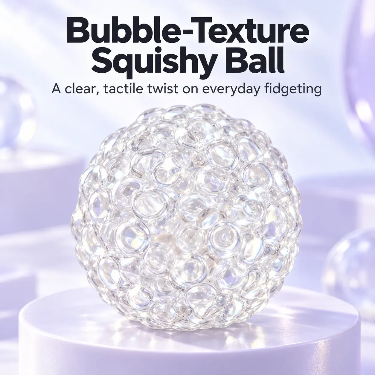 Bubble-Texture Squishy Fidget Ball | Translucent Tactile Squeeze Stress Relief Toy, Desk Fidget Toy for Adults, Anxiety & Boredom Relief Sensory Toy.
