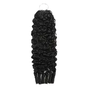 Burmese Curly Human Crochet Hair for Black Women Feather Crochet Human Hair Miracle Knots for Boho Braids Pre-Separated 50 Strands 60g Miracle Reusable Virgin Hair Extensions Natural Black