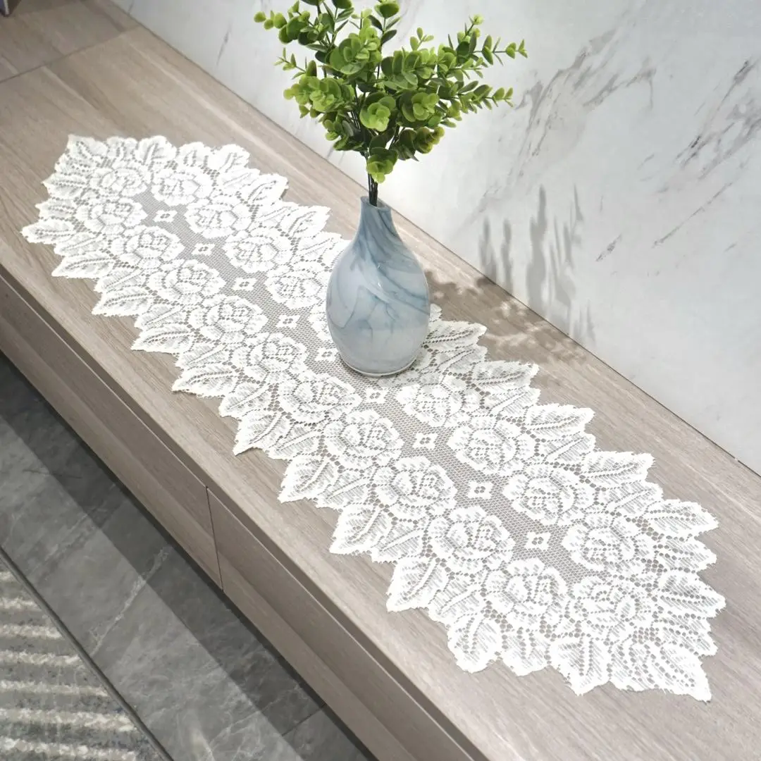 Vintage Lace Floral Pattern Table Runner, 1 Count Elegant Simple Hollow out Tablecloth, Decorative Table Cover for Home Kitchen Dining Room Wedding Pa