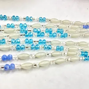 Sparkling Skylar Beads - Light Blue and Green Waist Beads with Barrel Clasp