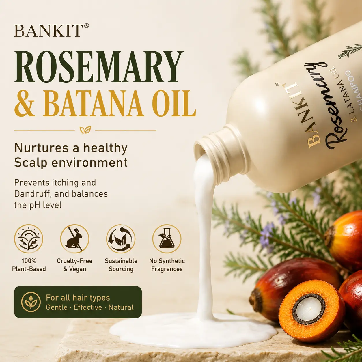 BANKIT Rosemary & Batana Oil Hair Growth Cleanser | Helps Reduce Oily Scalp & Dandruff, Soothes Scalp Irritation & Restores Smooth, Healthy Shine