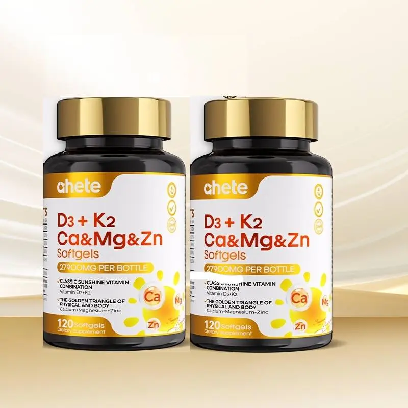 D3+K2 Softgels - High-Efficiency Vitamin D3 4000IU, Combined With K2 And Calcium-Magnesium-Zinc Supplements, Supports Calcium Utilization And Cardiovascular Health, Immune System Support, 120 Softgels