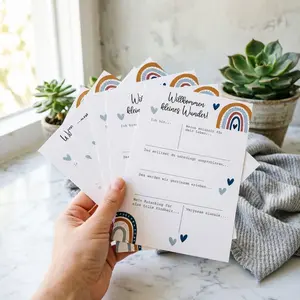 10 German Newborn Welcome Cards, Bohemian Rainbow Baby Party Greeting Cards, Guest Blessing and Advice Paper, Baby Party Memorial Card