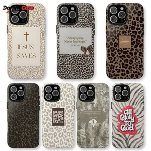 Jesus Saves Leopard Luxe Case- Faith Statement Neutral Glam, Love God Compatible with iPhone 17 16 15 14 13 12 11  Plus/Air/Pro Max/Pro, Tough Phone Case