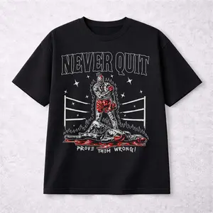 Never Quit Boxing Graphic T-Shirt – Fighter Motivation Tee, Workout Gym Shirt, Unisex Cotton Tee